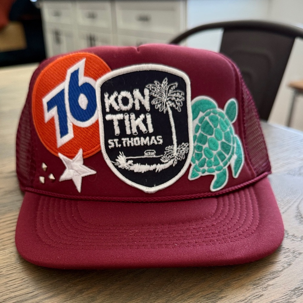 Maroon Trucker Hat with Patches